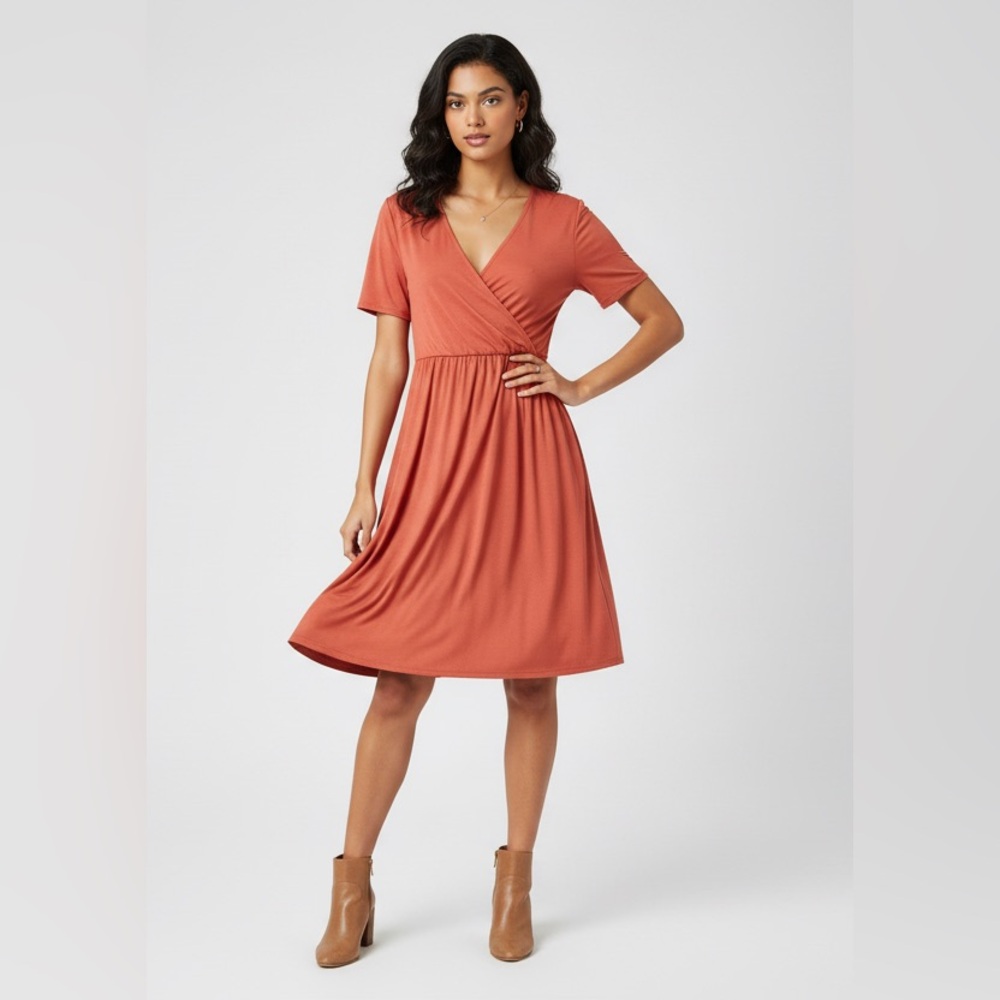 LuLaRoe Chantale Cross Front Dress • Side Seam Pockets • Coral Color